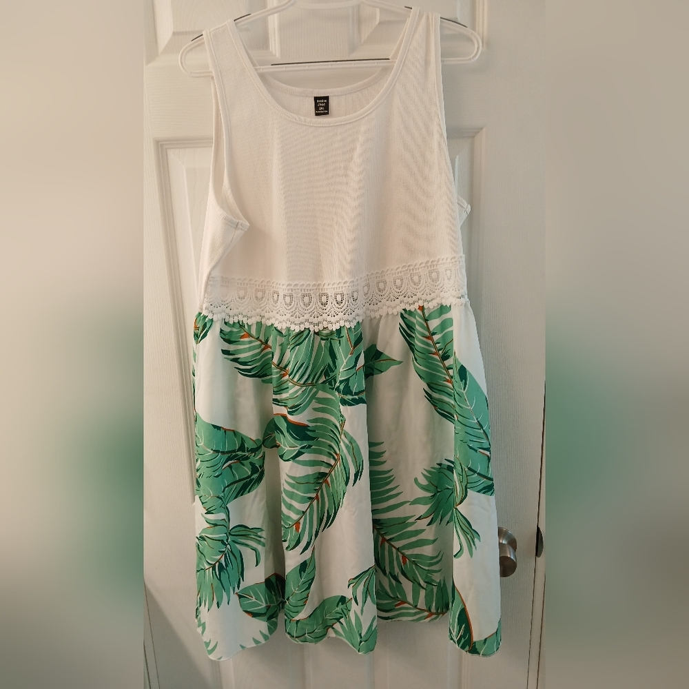 SHEIN Curve Sleeveless Ribbed‑Top Tropical Floral Dress – Size 2XL – Gently Used